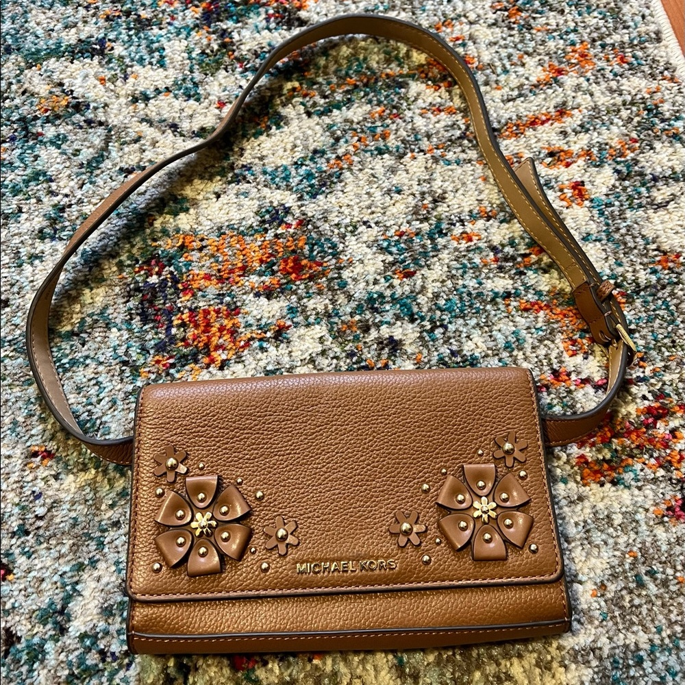 Michael Kors Daniela Floral Appliques Leather Belt Bag